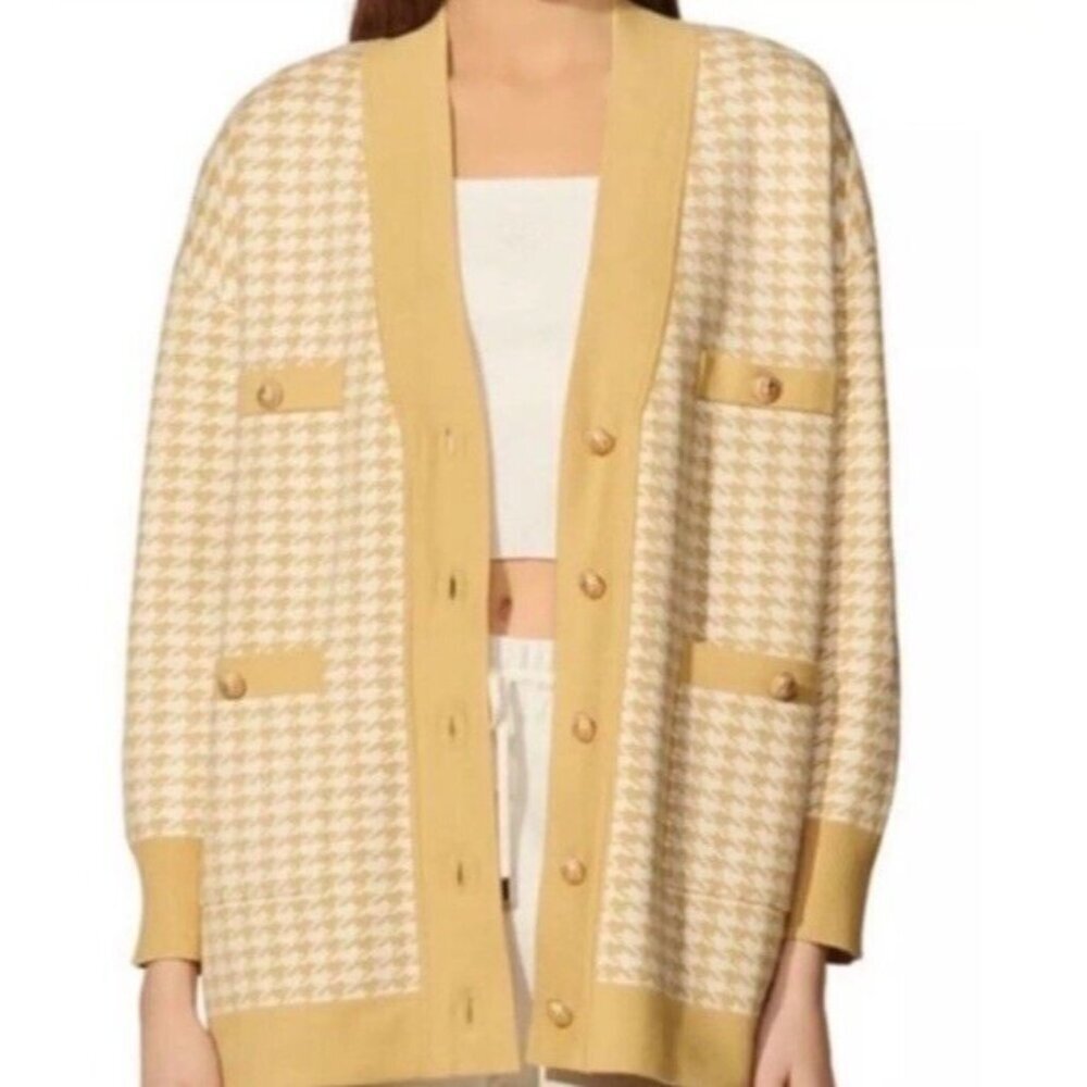 NWOT Joie Oversized Gingham Check Cardigan Yellow Plaid Academia Grandpa Sweater